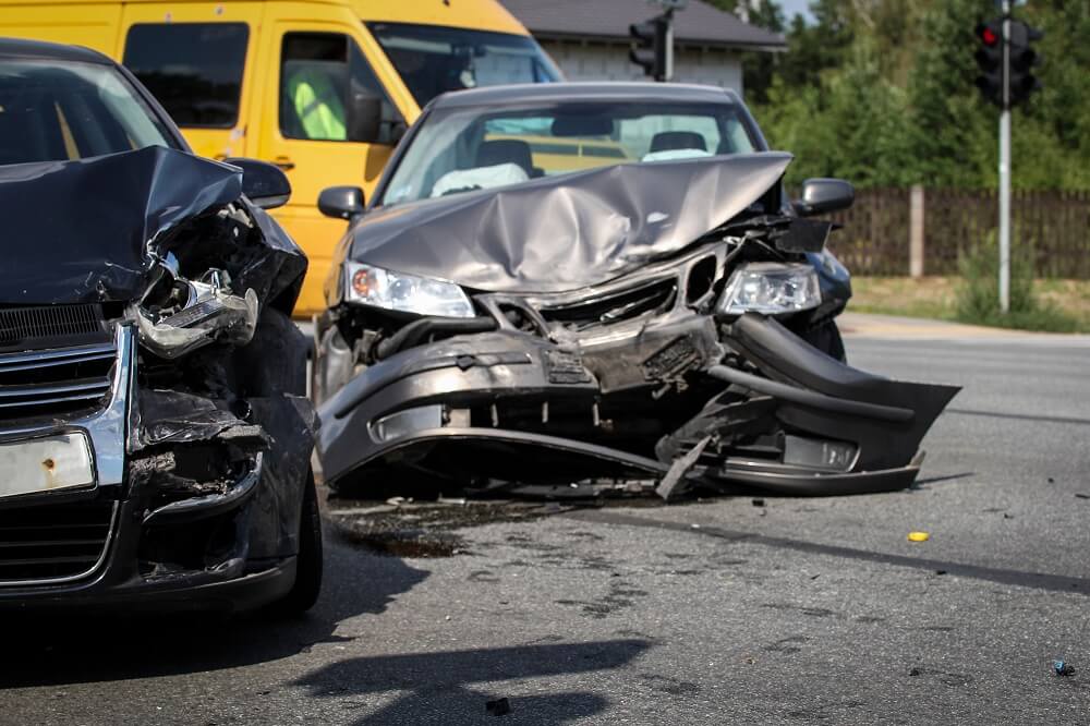Close up car damages from collision.