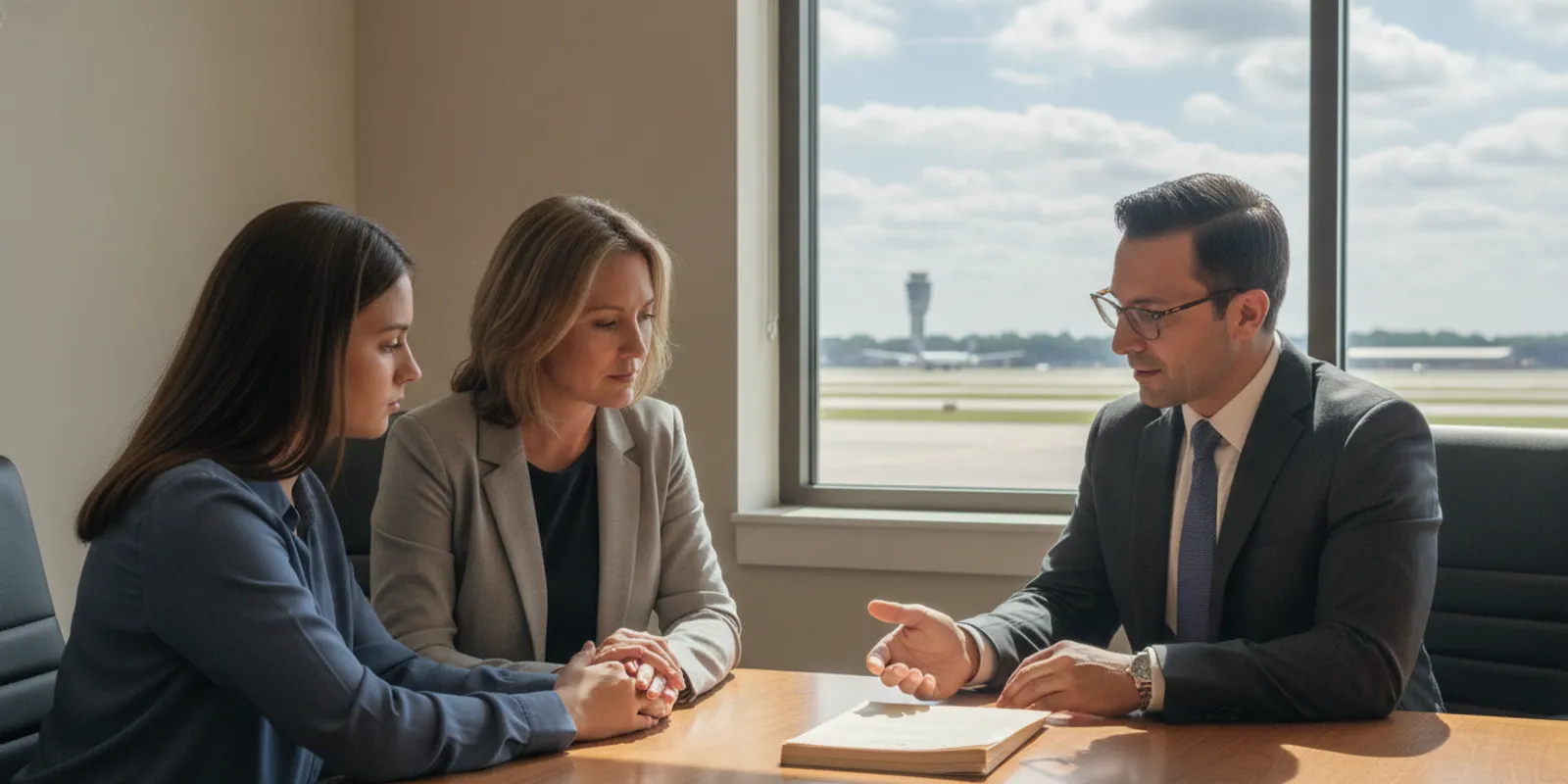 Family speaking with an attorney about an aviation accident investigation
