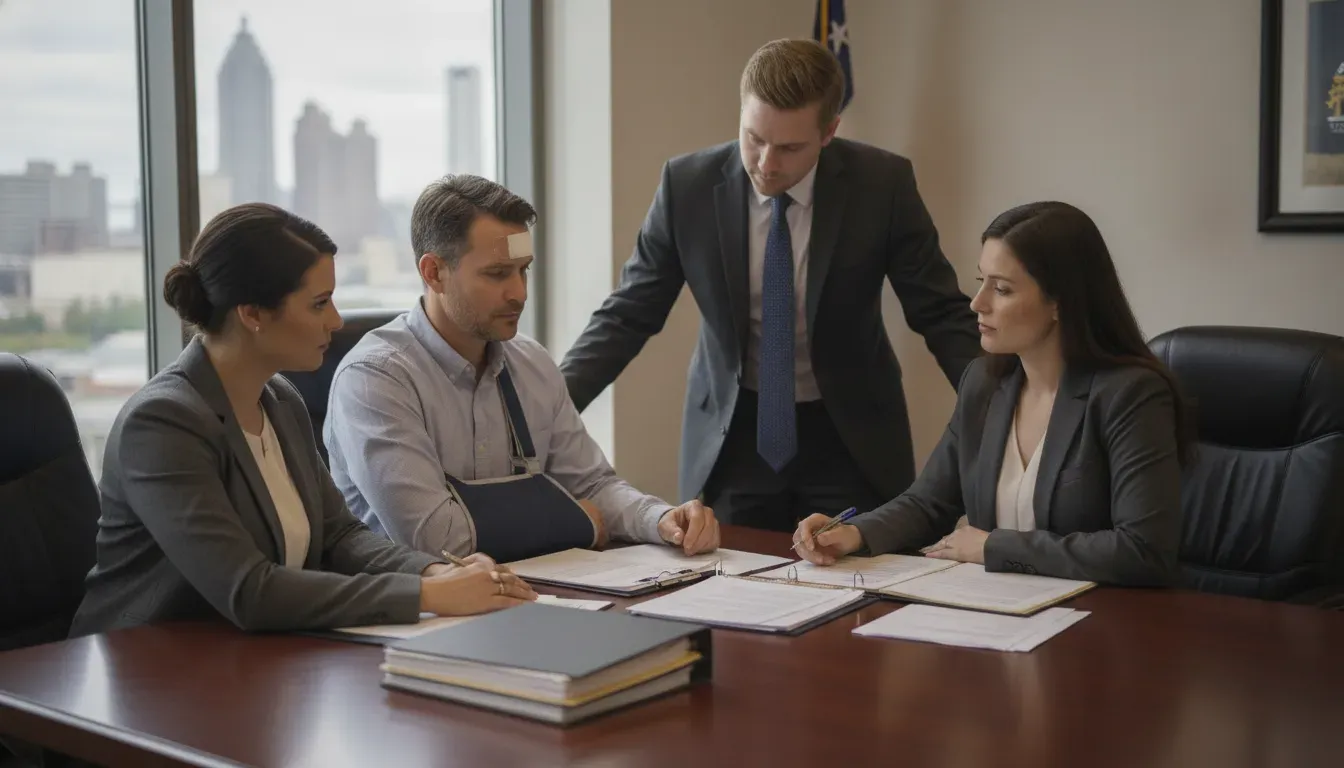 Injured Georgia worker discussing wage-loss records with a personal injury attorney