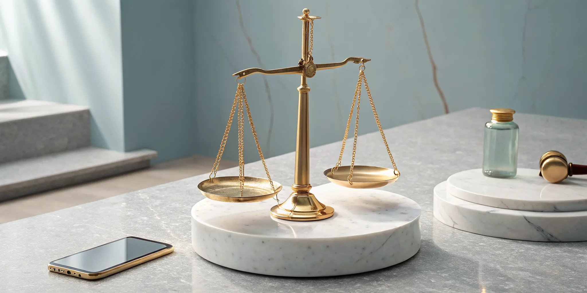 A gavel and scales of justice for a product liability lawsuit.