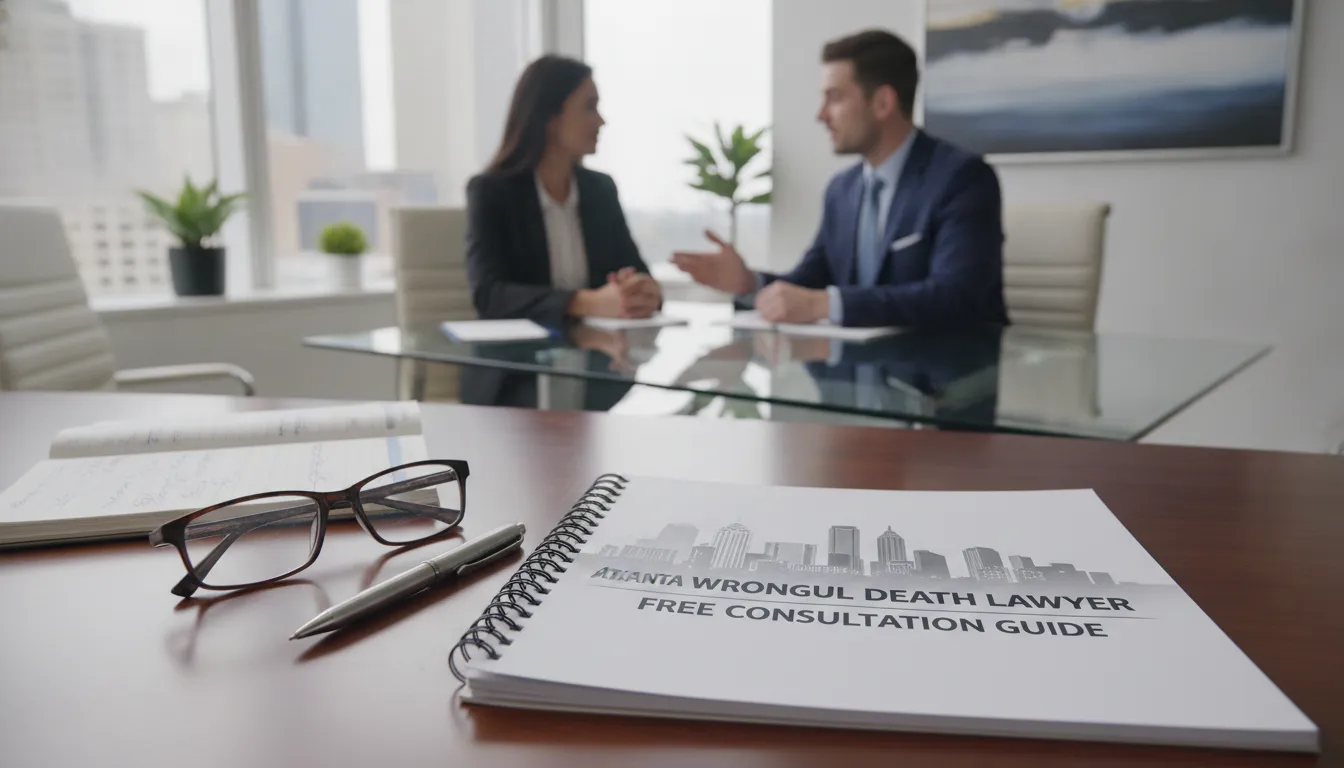 Atlanta wrongful death lawyer free consultation with two professionals meeting in an office.