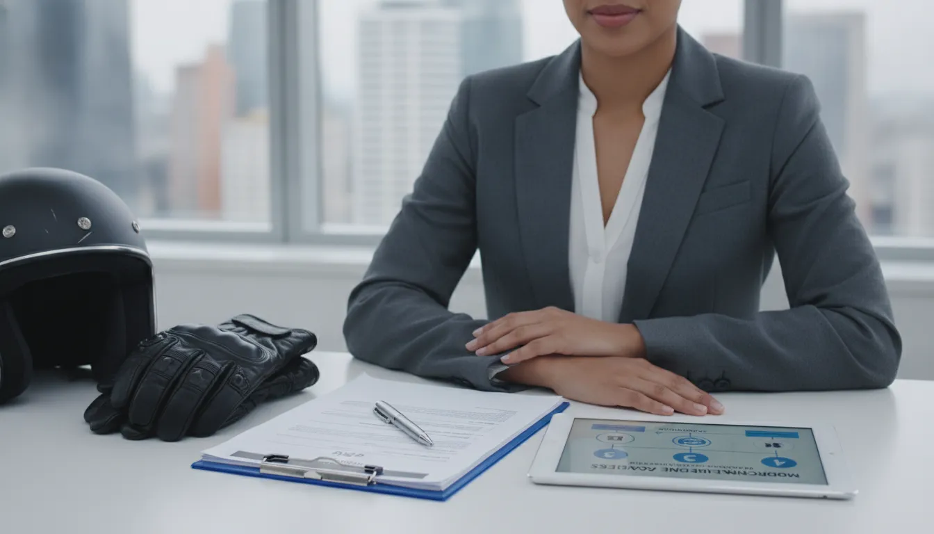 A person at a desk begins to file a motorcycle accident claim.