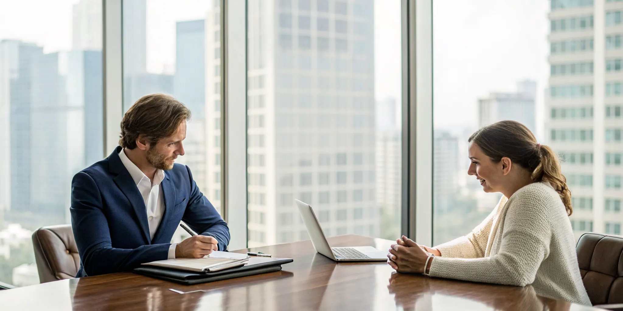 Personal injury lawyer explaining legal options to a client for their injury claim.