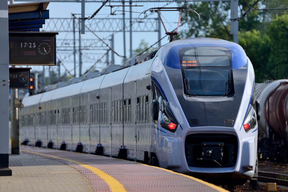 Passenger train nearing the station.