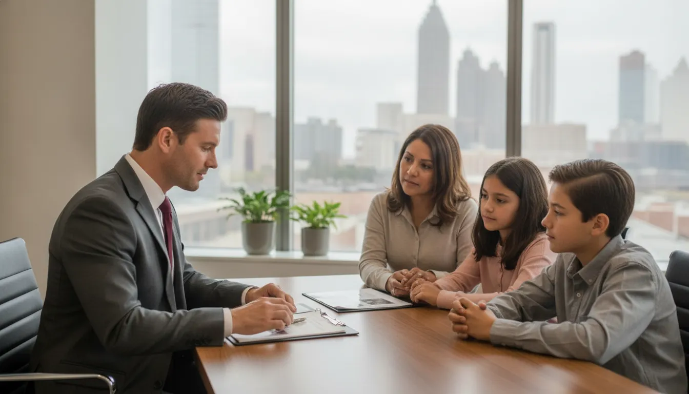 Attorney meeting with an injured Georgia family about a personal injury claim